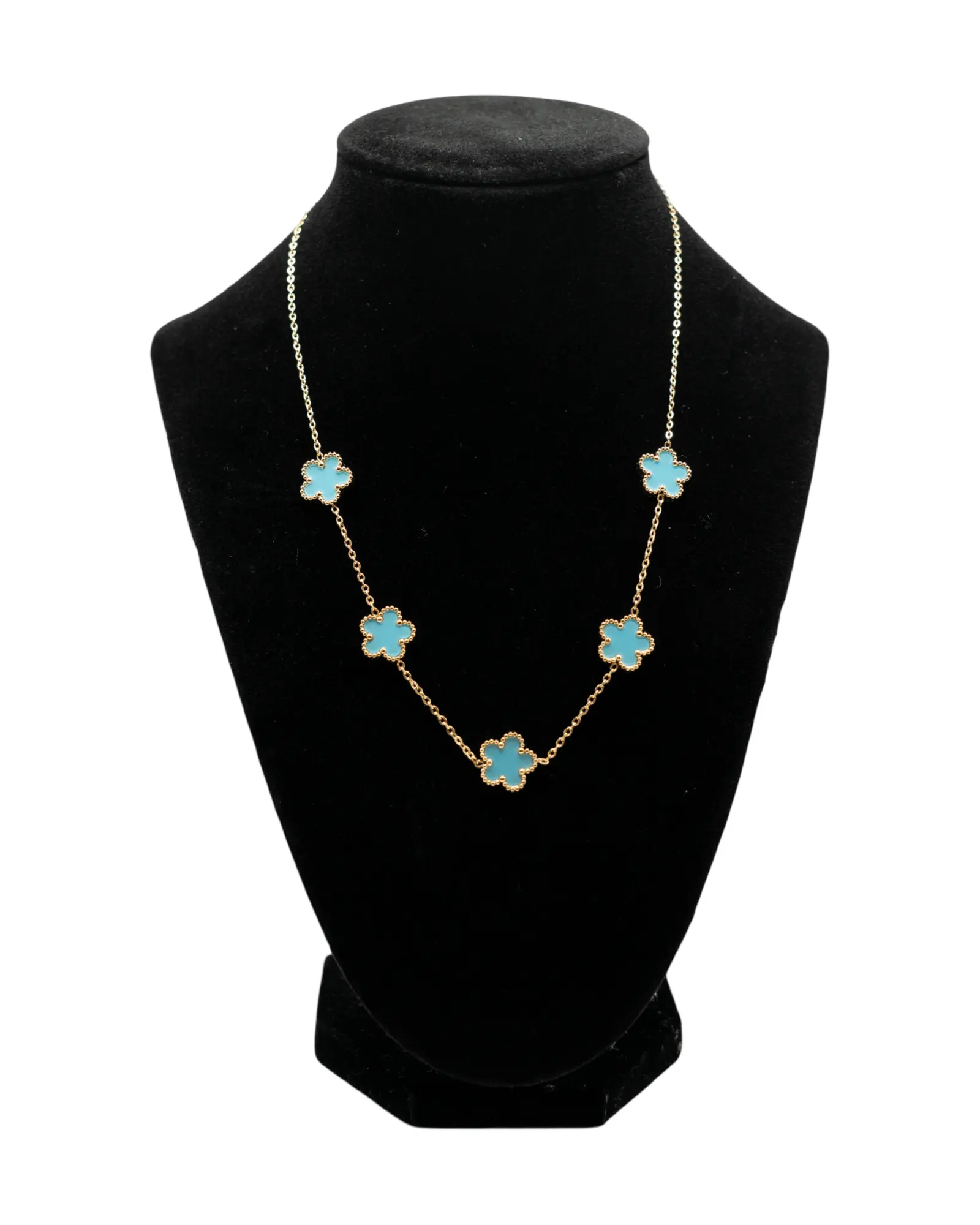 Five-Leaves Clover Necklace - Elegant Floral Design with Natural Green Leaves