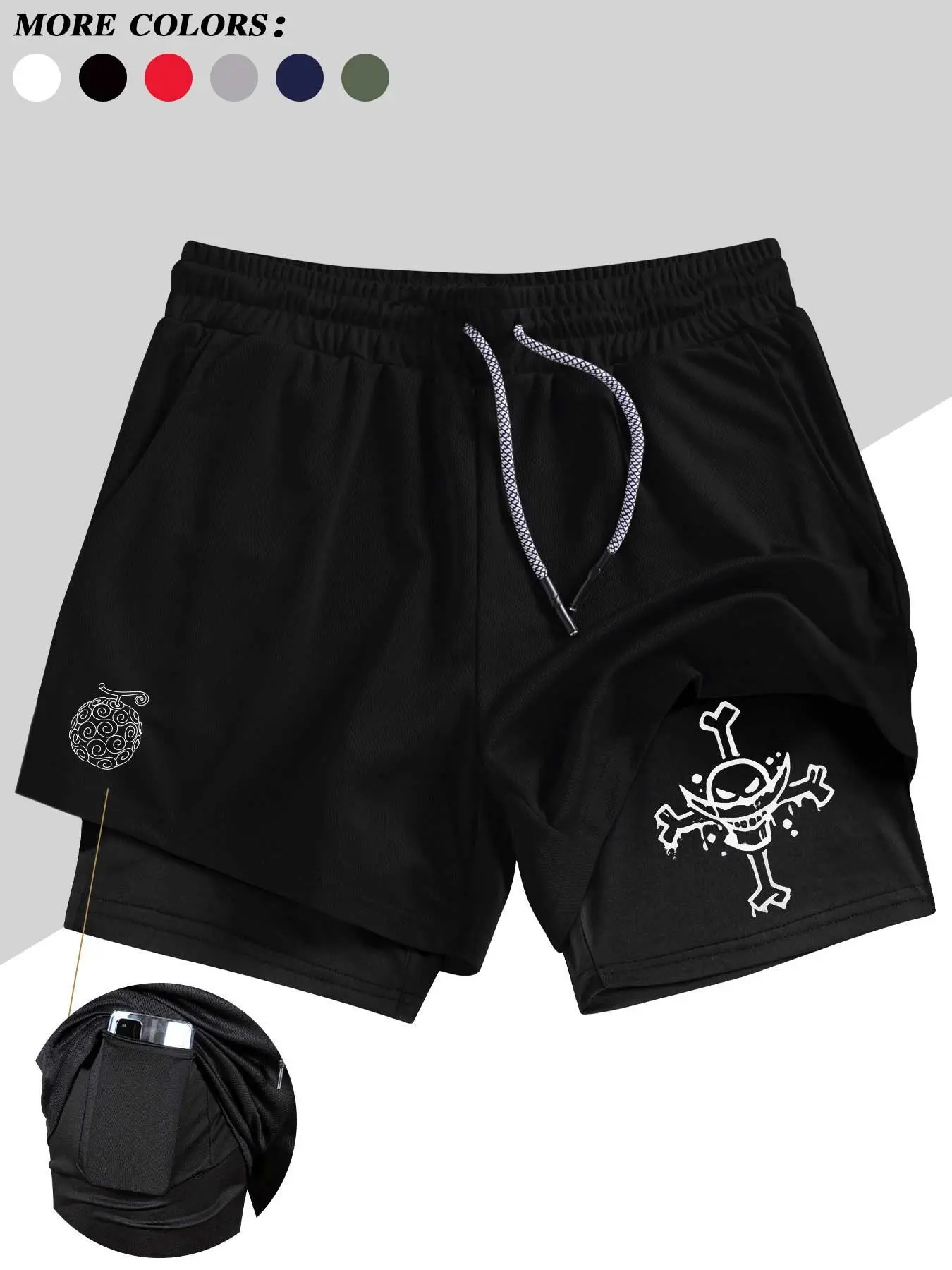 These stylish two-in-one athletic shorts feature a bold skull print, perfect for summer activities such as running, basketball, soccer, and gym workouts, Athletic Sport Shorts, Active Athletic Shorts, Activewear Shorts, Athletic Sports Shorts