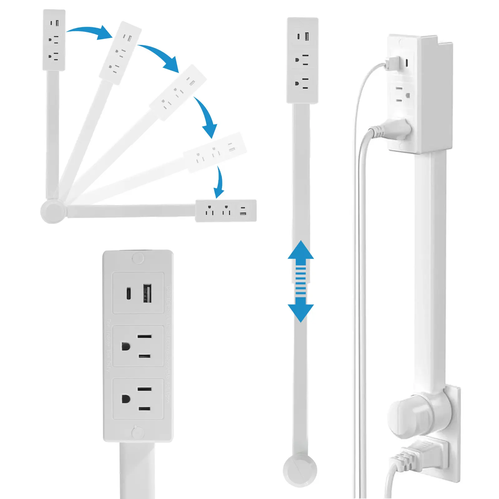 Electrical Outlet Expander Power Socket Extender with USB-A USB-C & 2 AC Outlets Extends 22-34 Rotates 180° for Couches Nightstands Desks Plug Splitter