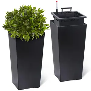 [HOT] Garvee Large Outdoor Tall Planter Black Flower Pots, 23" Tapered Front Porch Decor Plant Pots with Water Level Monitor, Automatic Watering(2 Packs)