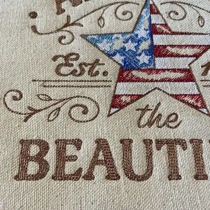 America The Beautiful 12 x 12 American USA Flag Custom Design with Patriotic Star and Year 1776 Custom Machine Embroidery Embroidered Banners Wall Ornaments Decor Hanging Hangable Decoration