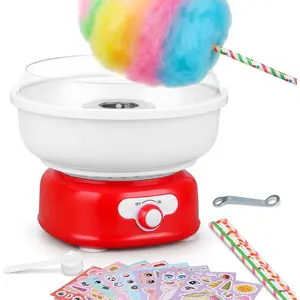 Candy Machine,Cotto Candy Maker for  with Cartoon DIY Stickers,6 Paper Cones & Sugar Scoop,Homemade Candy Machine for Birthday,Party Gatherings,Christmas Halloween ,Red