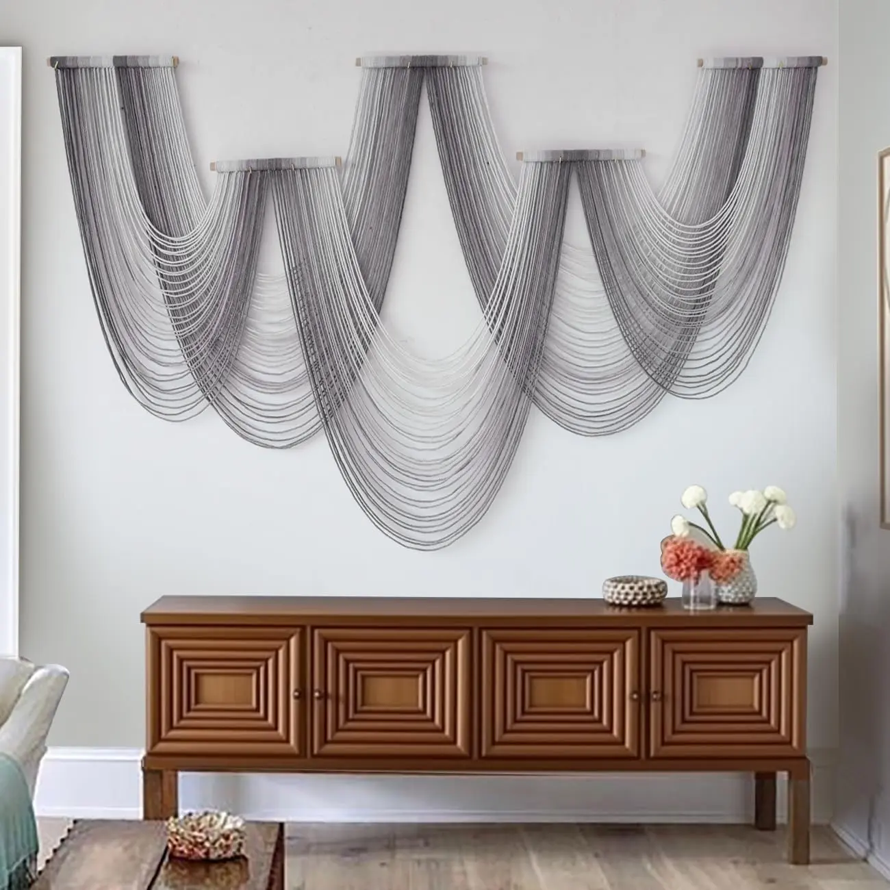IOWER Macrame Wall Hanging, Dip-Dyed Purple Cotton Rope Tapestry, Boho Wall Decor for Bedroom,