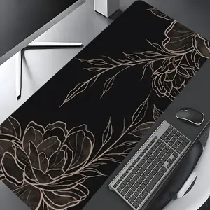 Black Gold Floral Line Art Large Gaming Mouse Pad, Washable Rubber Extended Desk Mat with Non-Slip Base, Girly Aesthetic Home Office Decor, Mouse Pads for Desk, Christian Gifts for Women