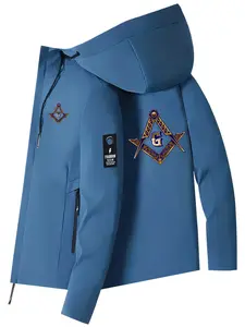 Minimalist Fashion Masonic Symbol Printed Hooded Casual Long Sleeve Jacket for Daily Leisure Commuting and Trendy Wear