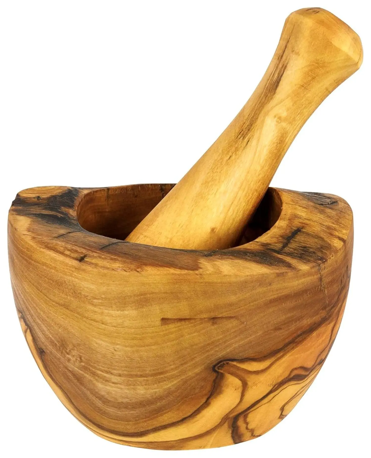 Olive Wood Mortar and Pestle Set | Rustic Wooden Spice Grinder & Herb Crusher for Kitchen, Thick Durable Design | 4.5" Medium & 6" Large Size Options