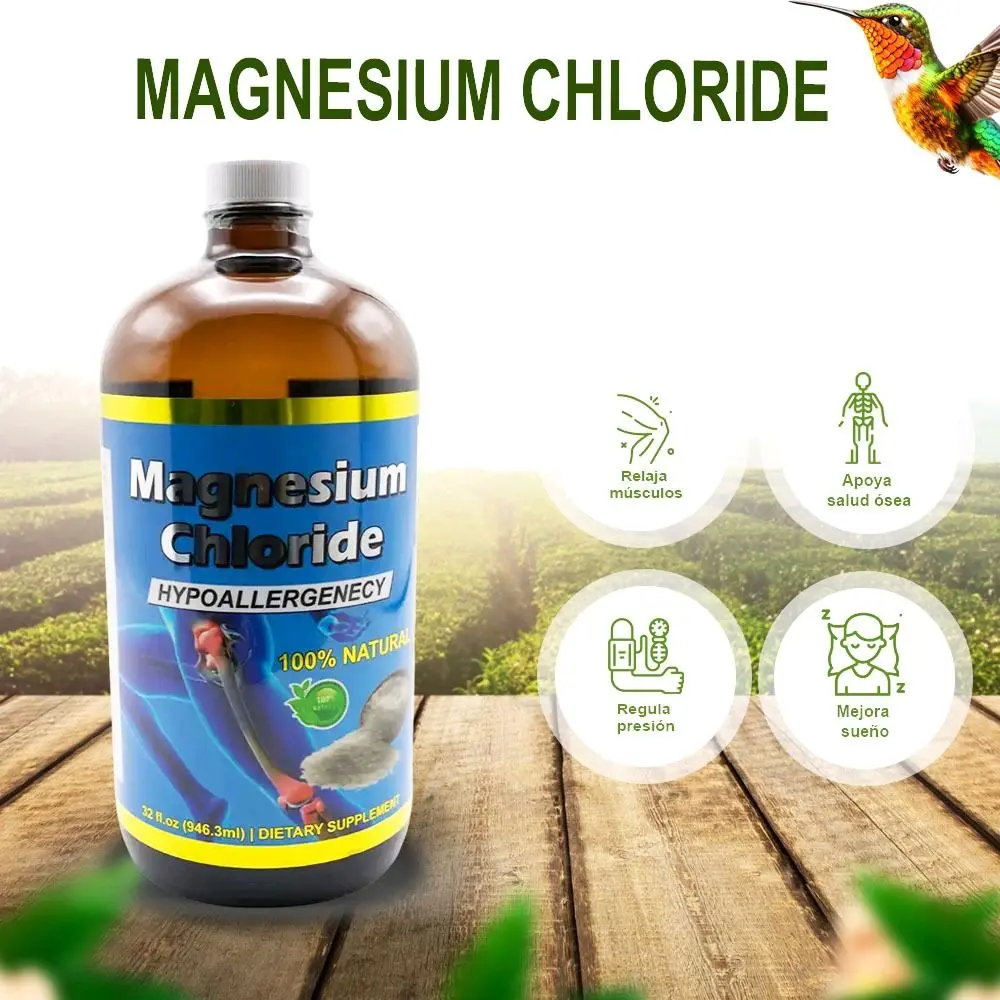 100% Natural Bioavailable Mg Liquid Magnesium Chloride Dietary Supplement, 32 fl. oz (946ml) Nature-Infused Bottle, Prop 65 Safe, Hypoallergenic, Supports High Absorption Efficiency, Bone Health
