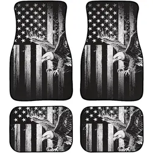 Eagle American Flag Print Front Rear 4 Piece Set Vehicle Decor Mat Auto Heavy Duty Mats for Car Truck Floor Mats with Backing Vehicles Carpet