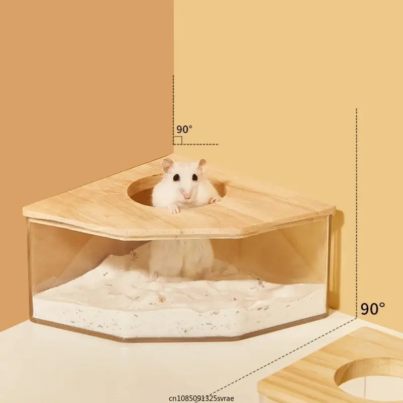 Hamster Sand Bath House - Anti-Spill Shower & Toilet Container Animal Enclosure Sandbathhouse Tidyenvironment