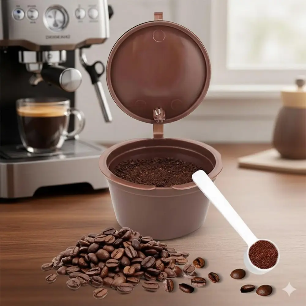 Professional Reusable Coffee Capsule Kit: Espresso & Pour-Over System with Portable Filter Brush, Scoop, Grinder & Brewer for Home Office. High-Temp Food-Grade Materials.