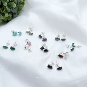 950 Silver Drop Earrings with Natural Stone - Elegant and Durable