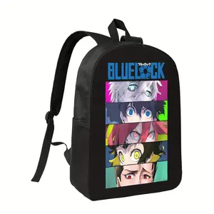 Blue Lock Anime Backpack - Lightweight School Bag with Character Faces, Adjustable Shoulder Straps, Zipper Closure, Black Base for Anime Fans, Everyday Use & Conventions