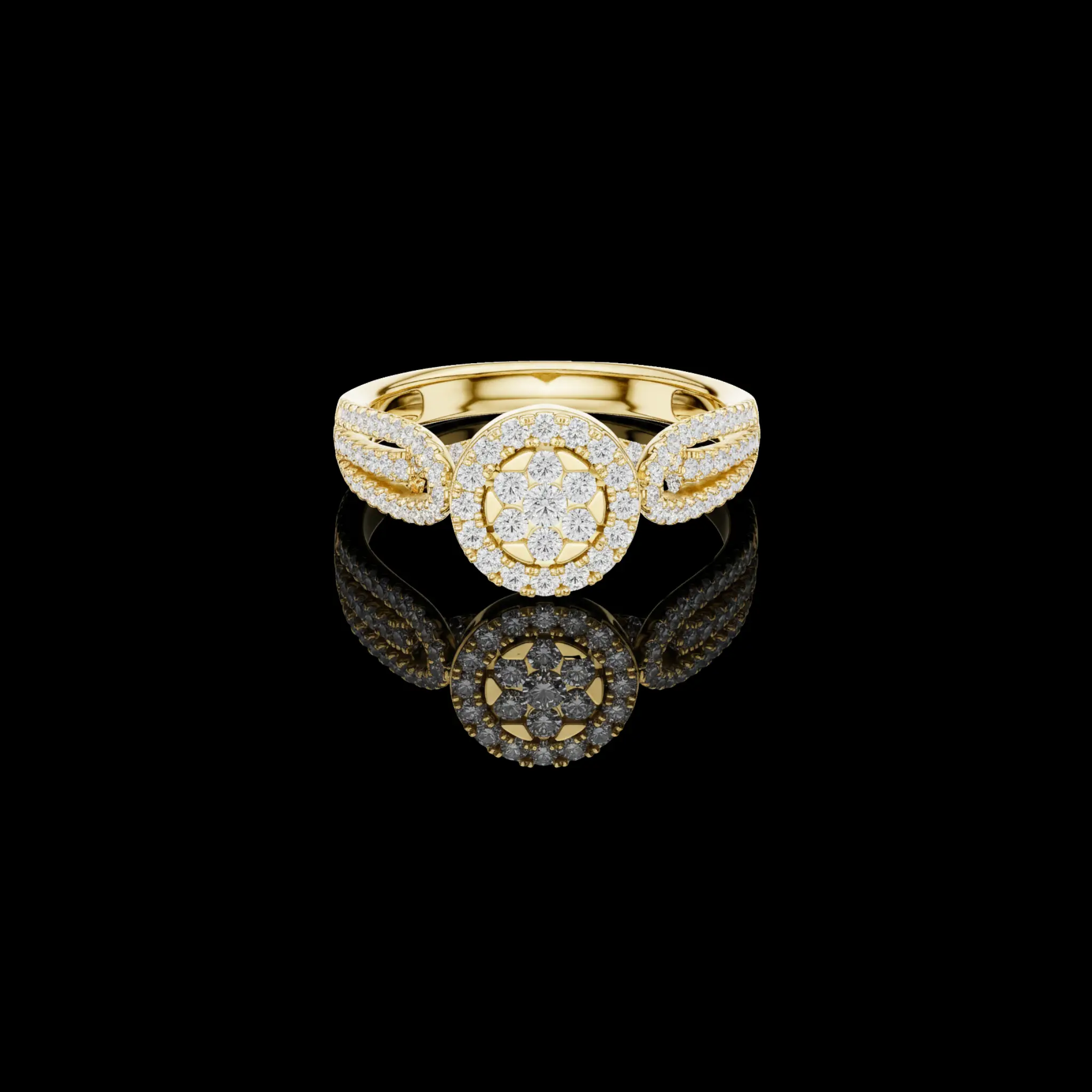 Round Cut Lab Grown Diamond Halo Ring with Pave Band