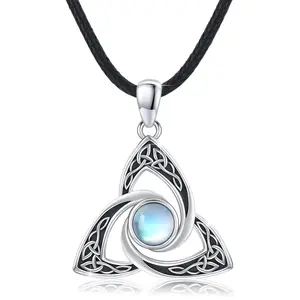 Witches Knot Necklace for Men Women Sterling Silver Moonstone Pendant Necklaces Oxidized Irish Jewelry Gift for friends Birthday Anniversary Valentine Days