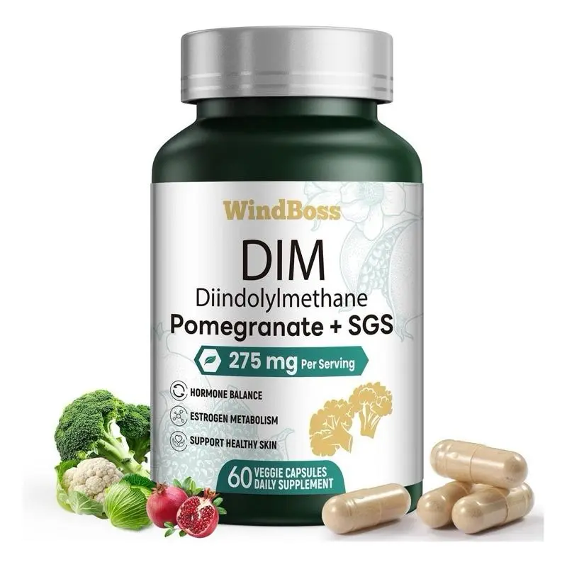 WindBoss Edible DIM Capsules - SGS-Certified Healthcare Dietary Supplement, 60 Units, 275 mg Per Serving, Lactose-Free Diindolylmethane with Pomegranate for Hormone Balance, Estrogen Metabolism