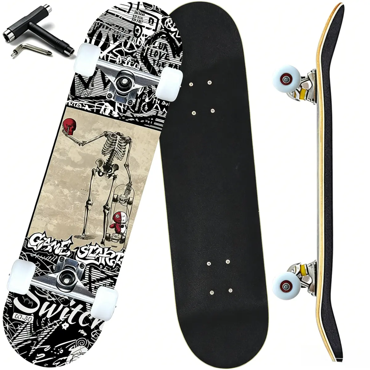 Beginner Complete Skateboard 31"x8" 7 Layer Canadian Maple Double Kick Concave Skateboard for Girls Boys Youths Adults Beginner-Friendly