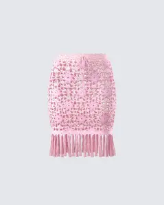 Aya Pink Floral Crochet Mini Skirt