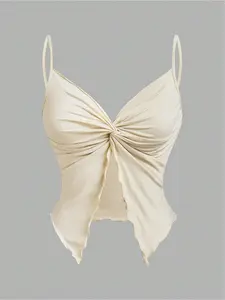 Women's Solid Color Butterfly Decor Cami Top Boho Chic Sleeveless, Casual Adjustable Spaghetti Strap Top for Daily Wear, Ladies Clothes for All Seasons, Womenswear Boho Sleeveless Tie