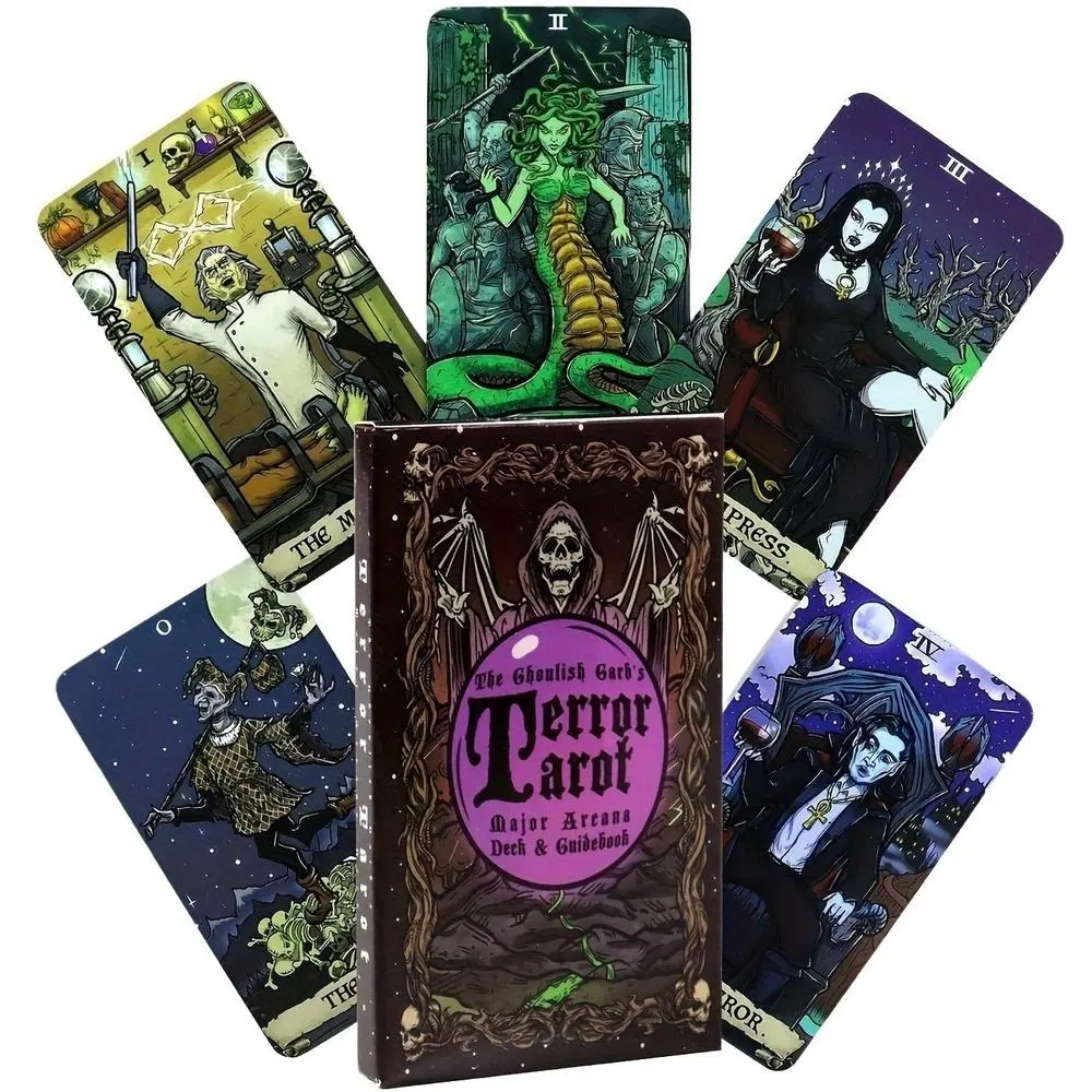 Horror Tarot Card Set with Guidebook, Fun Interactive Fortune-Telling Game for Halloween & Christmas, Spooky Theme Paper Cards, Card Games