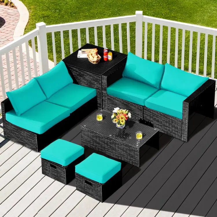 Spaco 8-Piece Sturdy Stable Wicker Rattan Patio Sofa Set, Outdoor Sectional Conversation Set with Storage Box, Waterproof Cover, Coffee Table for Outdoor Patio, Backyard Oasis Small Group Use