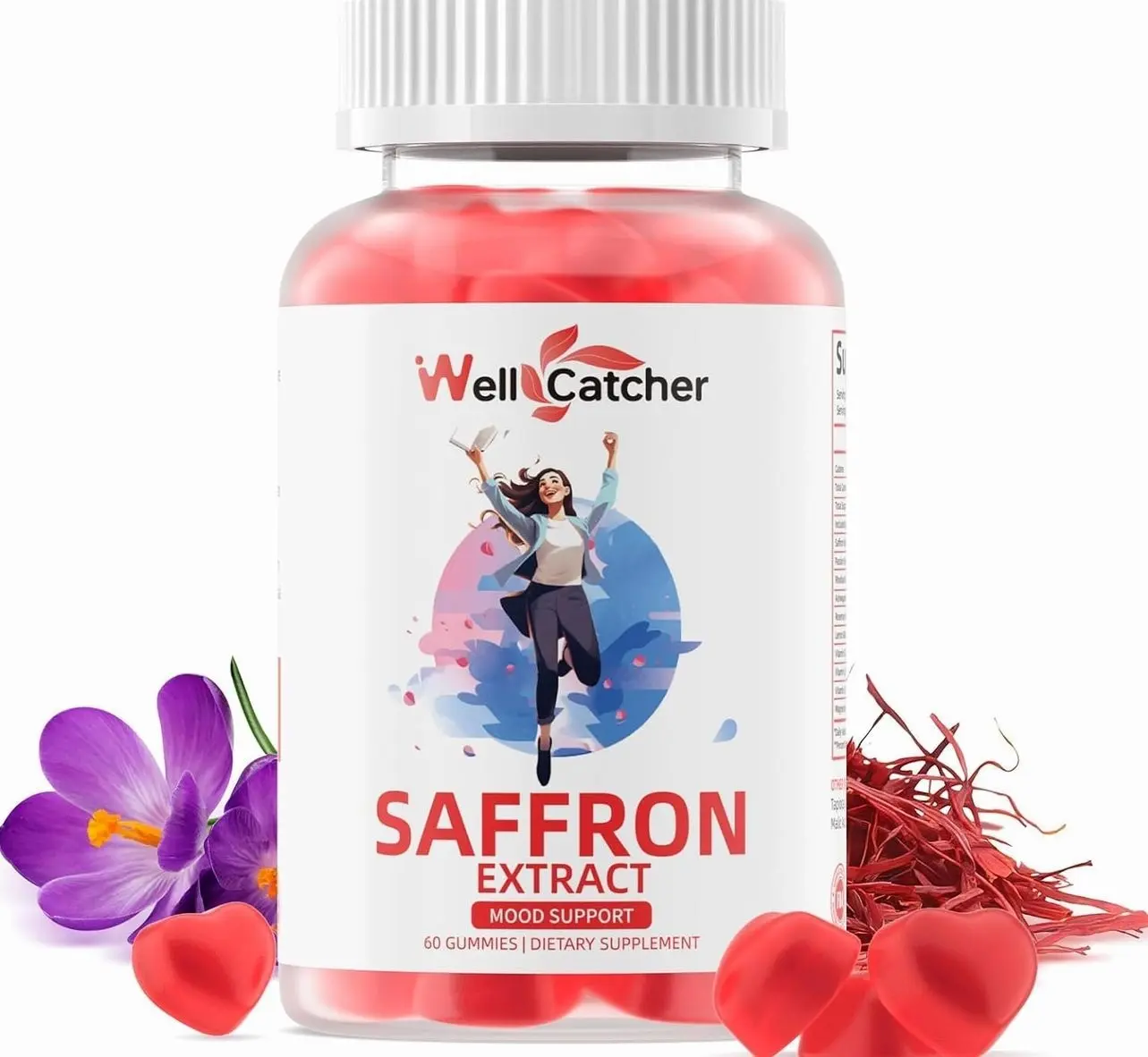 Saffron Gummies for Kids Adults: Happy Saffron Extract Supplements 100mg Support Mood Focus Calm & Sleep for Men Women with Sugar Free Organic Ashwagandha Vitamins Strawberry Flavor 60 Days Supply