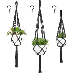 3 Pack Macrame  Hangers, Different Sizes  Planters Indoor Basket Decorative Flower Pots Holder Stand Boho  Decor, Black