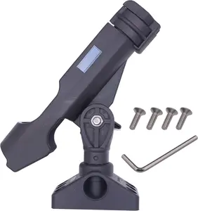 Baitcaster/Fishing Rod Holder Spinning Rod Holder Black with 360- Adjustment Kayak Fishing Boat Power Lock Rod Holder and M6 304 Screws and Install Tools