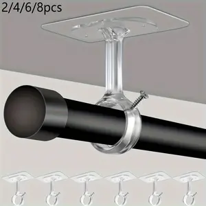 No-Drill Ceiling Curtain Rod Holder, Self-Adhesive Pole Hanger, Quick Setup, Damage-Free Wall Mount, Renter Friendly, Wall Mounting, Ideal for Home Renters Kitchen Bedroom Bathroom Household, Ceiling Installation