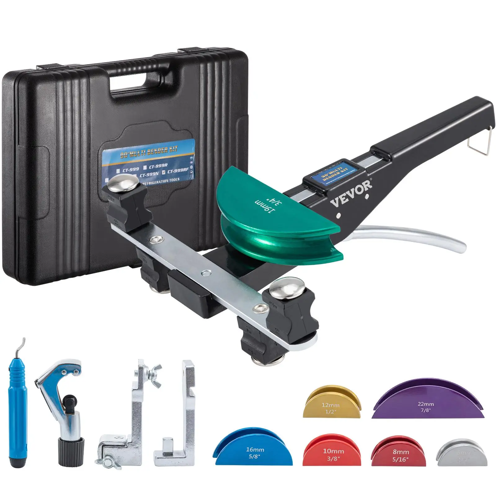 【Backtoschool】VEVOR Copper Pipe Bender Hand Tool for Construction, 7 Dies, 1/4-7/8 in (6-22 mm) 90-Degree Forward & Reverse Bending for Copper & Aluminum Metal Tubes with Reverse Bend Attachment, Hand Tools