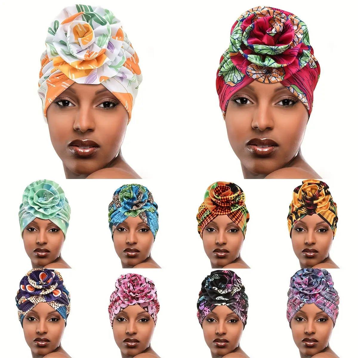 Elegant Women's Floral Turban Headwrap: Vibrant Colors, Soft Polyester Fabric, and fortable Elastic Design for a Chic Look