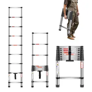 Telescoping Stainless Steel Ladder, Adjustable Extension Step Ladder, 8.5 Ft Reach, Portable Folding Design for Home, Garage, and Jobsite, Anti-Slip Feet, Lightweight Durable Construction for Indoor and Outdoor Use