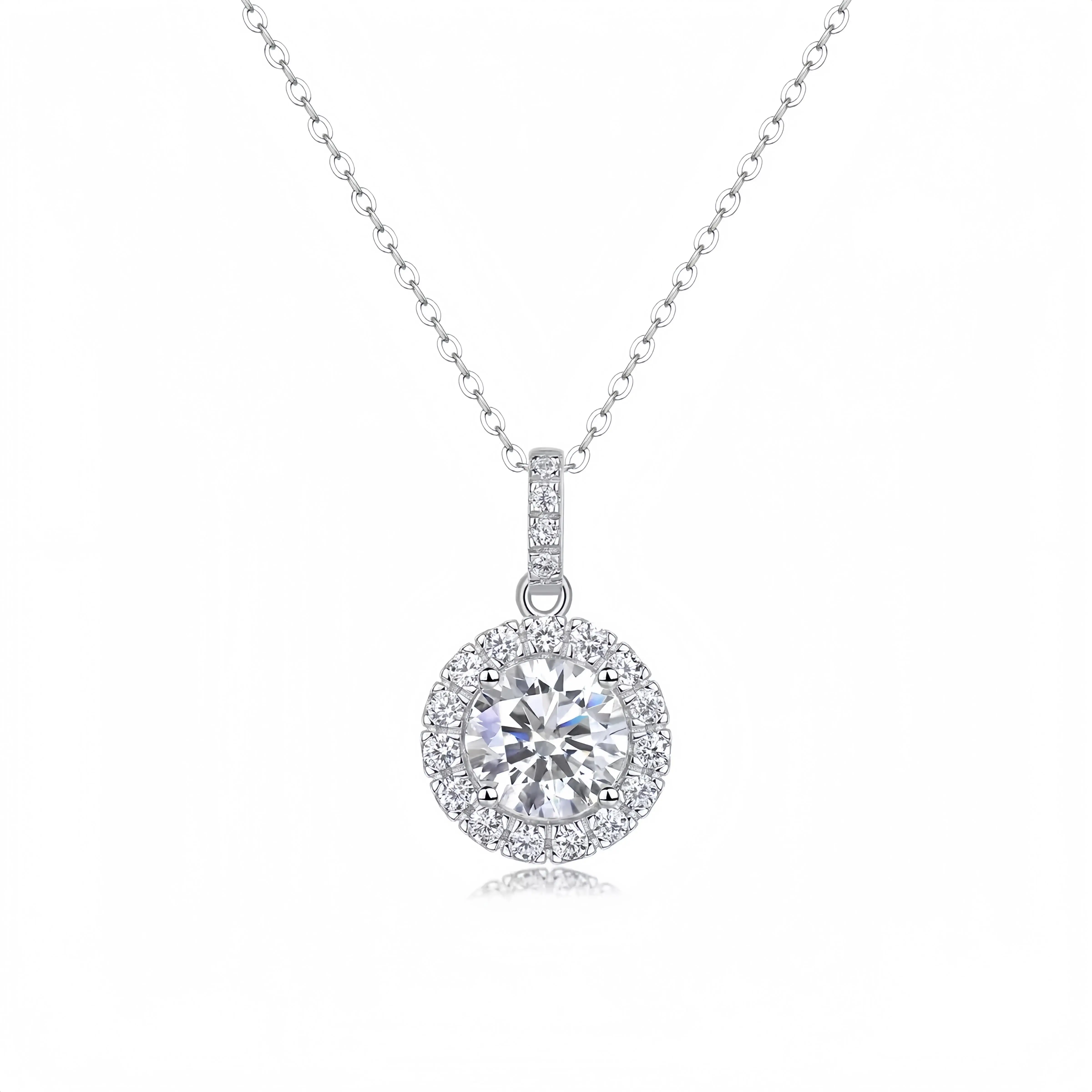 S925 4-Prong Round Lab-Grown Diamond Pendant, 1 ct D Color VS1 Clarity, Elegant Light Luxury Design for Daily Wear & Proposals, Style 12001