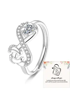 Fashion Footprint Ring, Heart-Shaped Index Finger Ring, Heart Design Ring, Adjustable Open Ring, Cubic Zirconia, Gift Card Included, Perfect for Mom and Kids