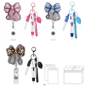 Creative Bow Stethoscope Badge Clip, Retractable Design, Includes Pen, Marker, Eld Light, Waterproof Card Set, Fashion Accessory for Nursing Schools, Retractable Badge Holder