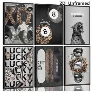 6-Piece Set | Frameless | Stylish Leopard-Print Wall Art | Stockholm-Style Posters | Printed | Cool Cheetah Canvas Wall Decor | Lucky No. 8 Ball Artwork | Perfect for Girls' Bedrooms, Apartments, and Dorm Rooms