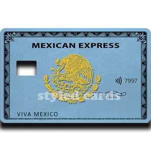 Mexican Express Blue rectangle vinyl sticker - Model 7997 with Logo Design and Card Number