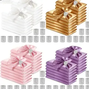 10pcs 17-Inch Satin Organza Pre Rolled Napkins & 10pcs Silver Color Napkin Rings Set, Perfect for Weddings, Parties, Valentine's Day, Mother's Day