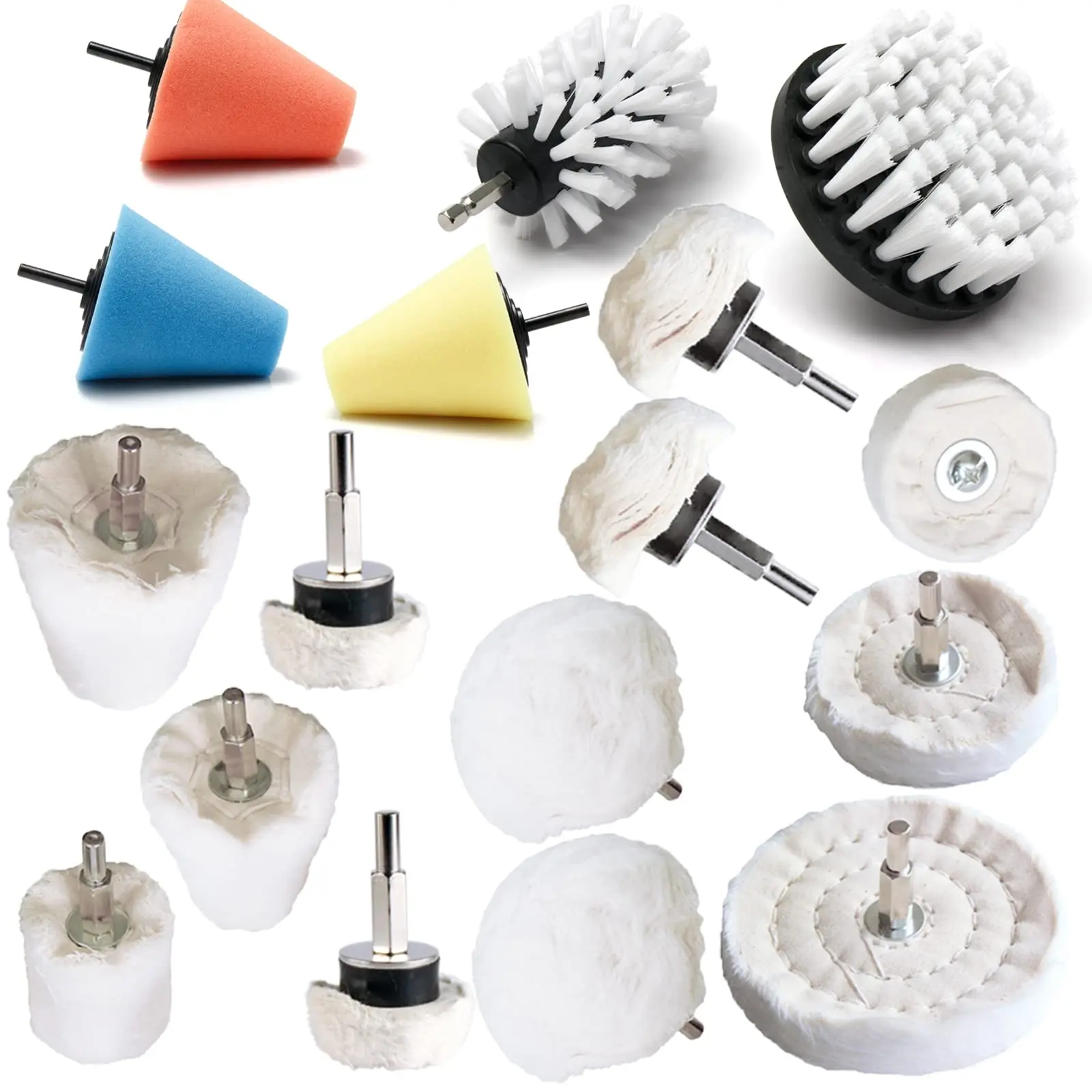 [Summervibes] A Set of 17 Pcs Polishing Pad Buffing Wheel Kit,Ideal for Drill for Metal Aluminum Stainless Steel Chrome Wood Plastic Ceramic Glass Woods Fabric Cotton Machine Jewelry,Tools & Hardware