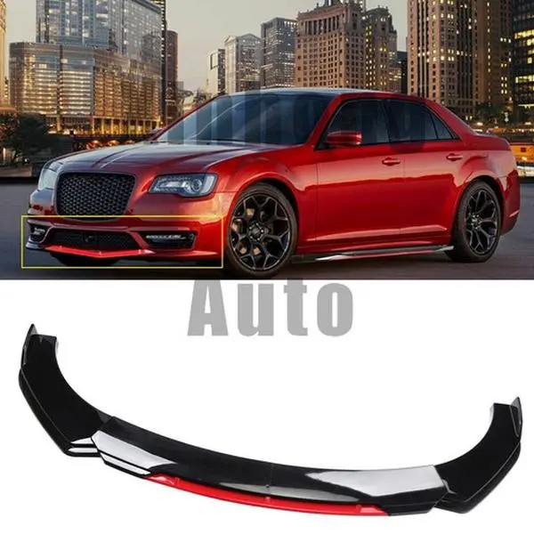 ABS Plastic Front Bumper Lip Splitter Spoiler Body Kit for Chrysler 300 SRT8 & Multiple Cars, Black+Red Automotive Scratch Guard Accessory, Longer Wider, Deformation-Free, Includes Screws (Fits Acura Models Too)