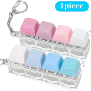 Silent & Loud Keyboard Clicker Keychain, Blue, Button Clicker Keychain, 4-In-1 Design, Ideal for Anxiety Stress Relief, Perfect Gift for Adults, Silent Fidget Keychain
