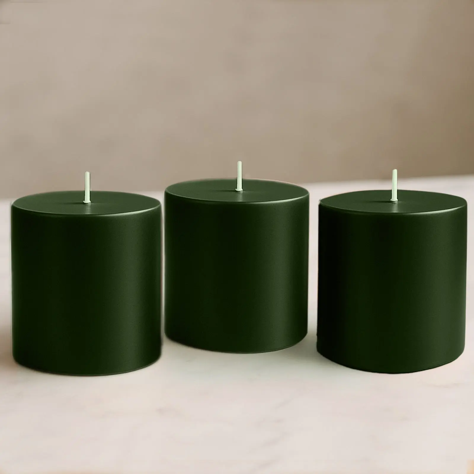 6-Pack Unscented Dripless Pillar Candles – 3"x3" Hunter Emerald Green Paraffin Wax with Smokeless Cotton Wicks, Clean & Long-Lasting 30-Hour Burn