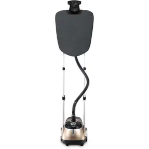 1500W Household Clothes Steamer with Built-in Ironing Board, 2 Hanger Clips, 4 Steam Settings, 61 oz Water Tank, Auto Shut-Off, Gold & Black Home Appliance