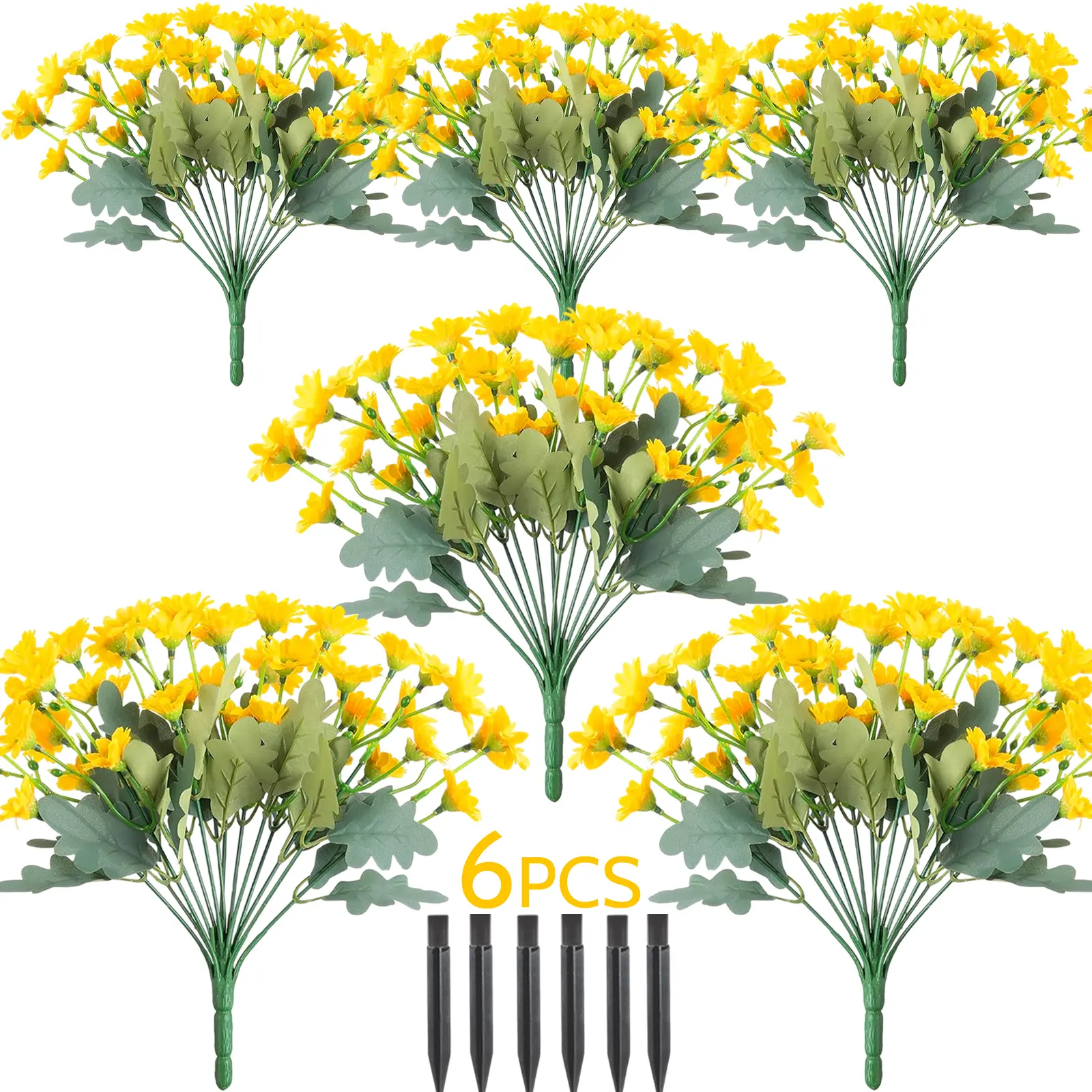 Lightweight Fake Flower Bouquet - Realistic-Look Plastic Daisy Bouquet , Artificial Flowers for Outside, Garden Decor, Outdoor Decor for Porch Patio Accents