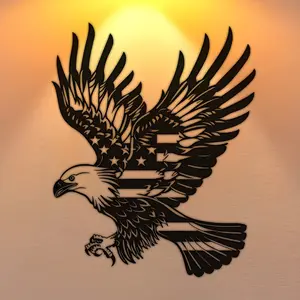 Patriotic Eagle Metal Western Wall Art, Bald Eagle and American Flag Design, Rural Decor, Home Office Living Room Bedroom, Gift Idea, Decoration