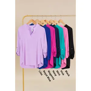 Lizzy Notch Neck Wrinkle Free Top