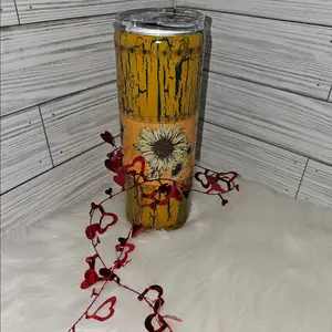 20oz Straight Dark Yellow Crackle Tumbler With Flowers Sealed With Brite Tone.