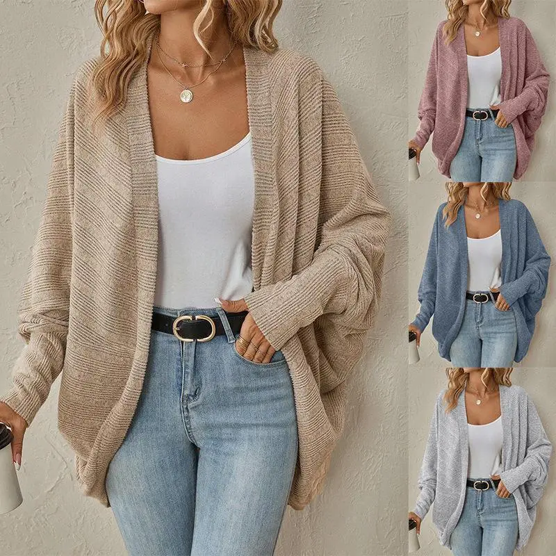 Women's Fashion Bat Sleeve Cardigan Loose Knitted All-match Jacket Leisure Travel Commuter