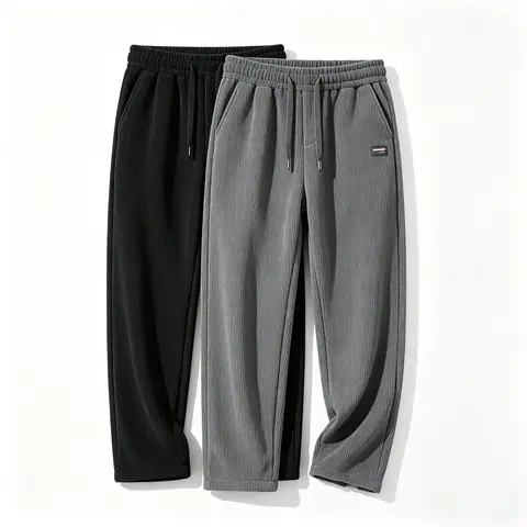 Menswear 2PCS Thick-Waist Striped Straight-Leg Loose Casual Pants for Men, Comfortable Fabric, Spring-Autumn Wear