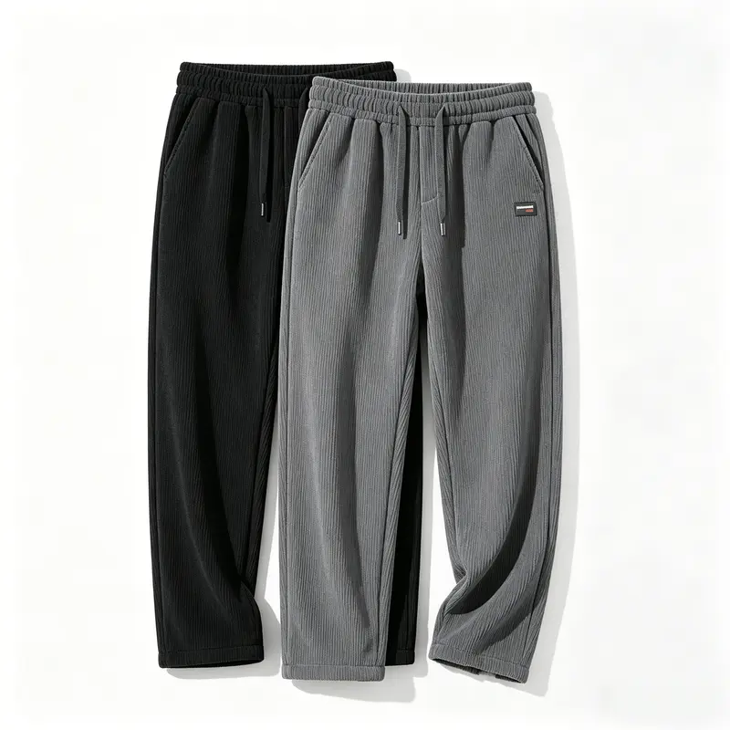 Menswear 2PCS Thick-Waist Striped Straight-Leg Loose Casual Pants for Men, Comfortable Fabric, Spring-Autumn Wear