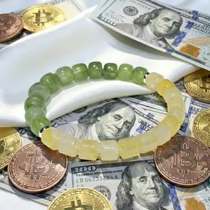 Father's Day Sale Money Bracelet Natural Citrine Green Phantom Quartz Bracelet, Wealth & Positive Energy Healing Crystal, May Birthstone Beaded Bracelet, Gift for her him